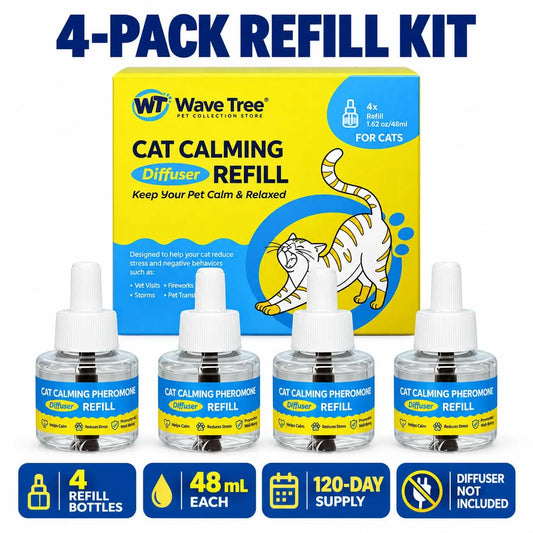 Wavetree Cat Calming Pheromone Diffuser Refill Kit (4 Pack, 120-Day Supply) - 48 Ml/Bottle Odorless Non-Toxic Fragrance Liquid, Stress Relief for Meowing & Pee Spraying during Environmental Changes, Ideal for Living Rooms - Tiktokshopbacktoschool