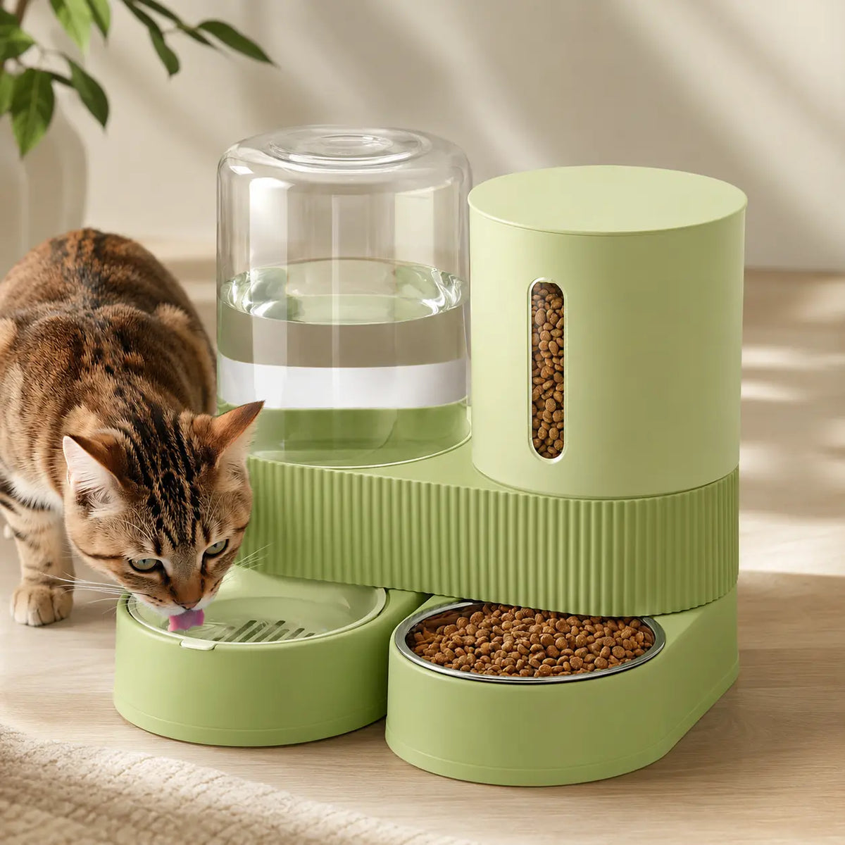 Kacoomi 2-Pack Automatic Gravity Feeder & Water Dispenser Set for Cats - 2.4L Auto-Refill Water, 88Oz Mess-Free Food, Large-Capacity Stainless Steel Bowl, Easy-Clean Materials, All Seasons Use