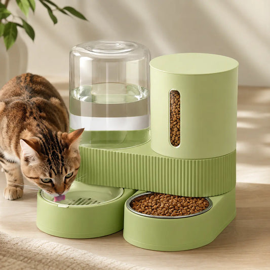 Kacoomi 2-Pack Automatic Gravity Feeder & Water Dispenser Set for Cats - 2.4L Auto-Refill Water, 88Oz Mess-Free Food, Large-Capacity Stainless Steel Bowl, Easy-Clean Materials, All Seasons Use