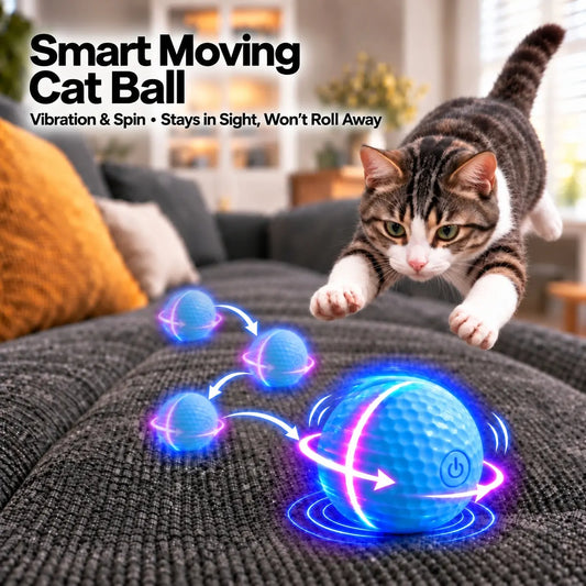 Self-Rolling Smart Cat Teaser Ball Toy - USB Rechargeable Interactive Fun Pet Toy with Lights, 2 Modes, Silicone Dot Texture, Automatically Rolls, Keeps Indoor Cats Active, Ideal Gift