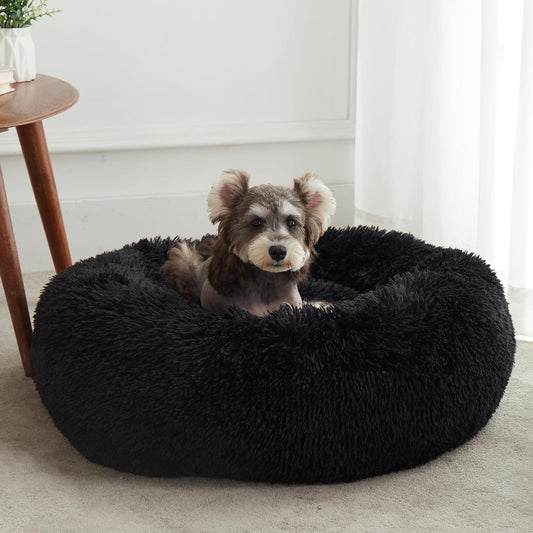 Cama calmante donut negra para gatos y perros pequeños