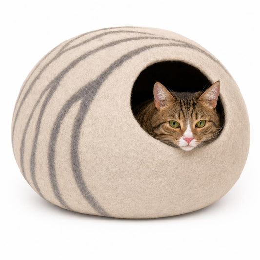 Cueva de lana merino para gatos, gris claro